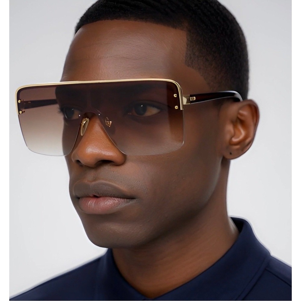 Rimless Sunglasses Men Hip Hop One Piece Big Sun Glasses Shades Eyewear UV400